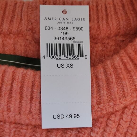 NWT‎ American Eagle Snowdrift Sweater Coral Wool Blend Chunky Boxy Cropped - XS - Picture 3 of 6